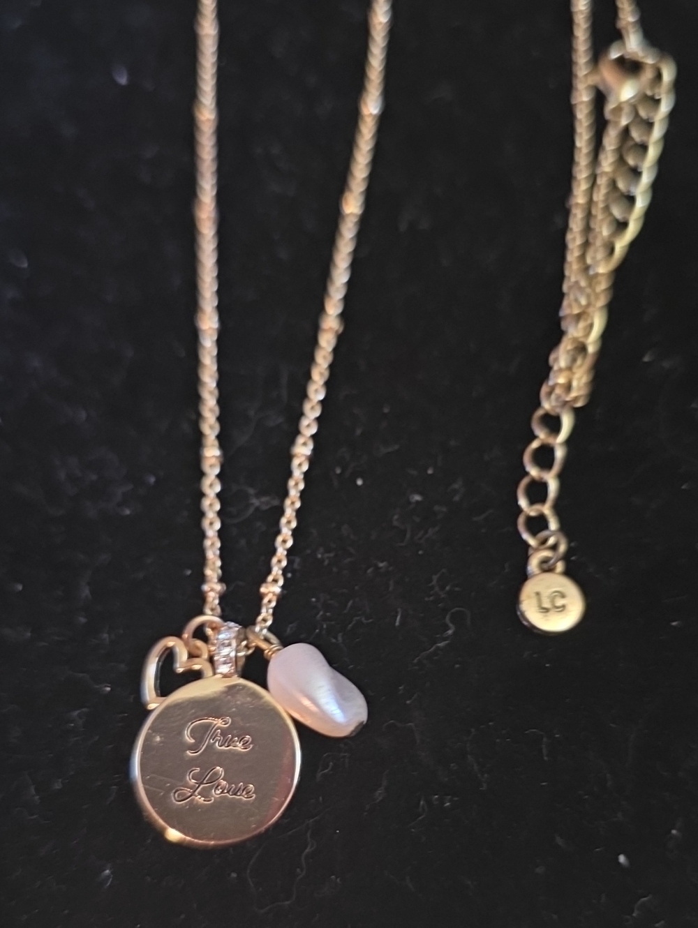 LC Lauren Conrad Gold-tone "True Love" Charm Necklace with Pearl And Heart Charm